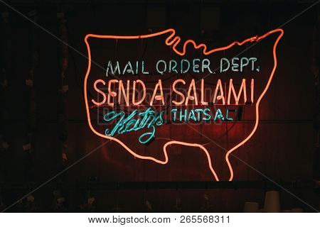 New York, Usa - May 29, 2018: Sing On A Wall Inside Katzs Deli In New York, Iconic Kosher-style Deli