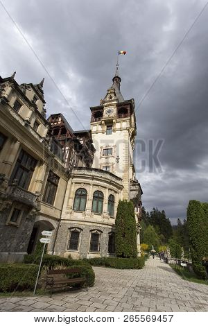 Sinaia, Romania - April 27, 2018: Peles Castle In Sinaia