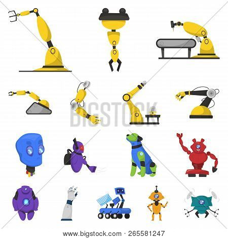 Vector Illustration Of Robot And Factory Symbol. Collection Of Robot And Space Vector Icon For Stock