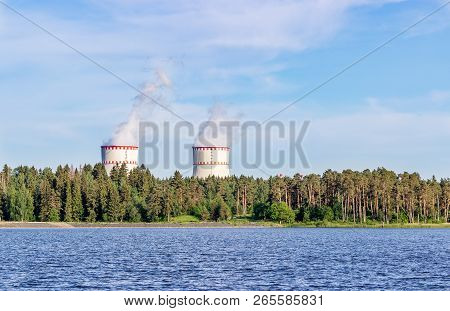 Cooling Towers Of Knpp On Lake Udomlya. Russia, Tver Region.