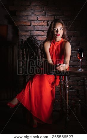 Sad Woman Drink Wine At He Tavern