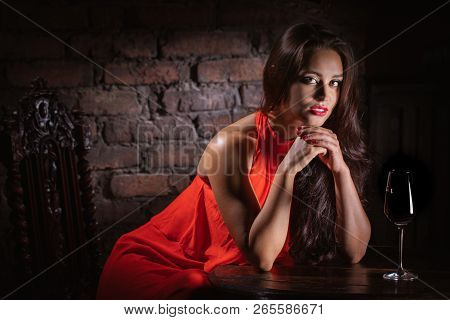Sad Woman Drink Wine At He Tavern