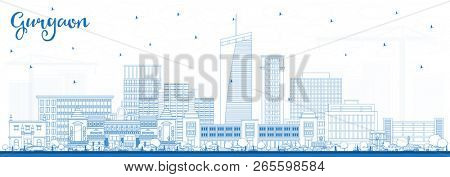 Outline Gurgaon India City Skyline with Blue Buildings. Business Travel and Tourism Concept with Modern Architecture. Gurgaon Cityscape with Landmarks.