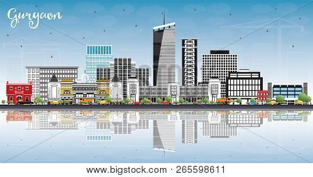 Gurgaon India City Skyline with Gray Buildings, Blue Sky and Reflections. Business Travel and Tourism Concept with Modern Architecture. Gurgaon Cityscape with Landmarks.