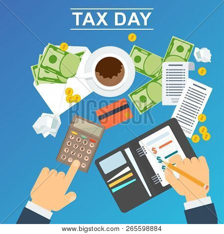 Tax Day Concept. Flat Cartoon Vector Illustration.