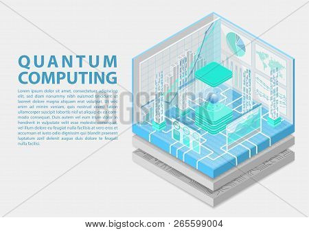 Quantum Computing Isometric Vector Illustration. 3d View On Conceptual Quantum Computer
