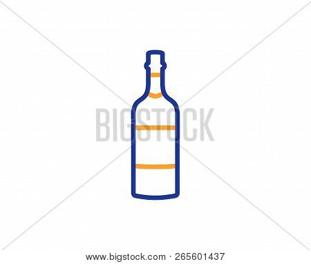 Brandy Bottle Line Icon. Whiskey Or Scotch Alcohol Sign. Colorful Outline Concept. Blue And Orange T
