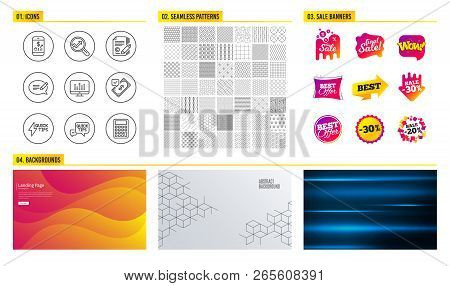 Seamless Pattern. Shopping Mall Banners. Set Of Music Making, Copywriting And Quickstart Guide Icons