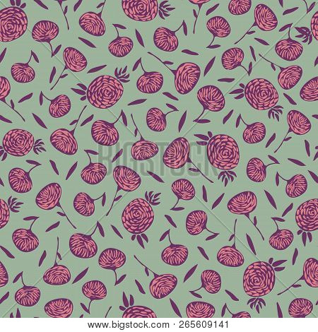 Simple Small Scale Floral Vector Seamless Pattern Background