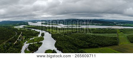 At Aavasaksa, River That Separates Finland And Sweden From Each Other, Seen From The Sky