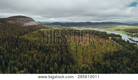 Aavasaksa Mountain In Northern Finland On A Moody Day Seen From Air