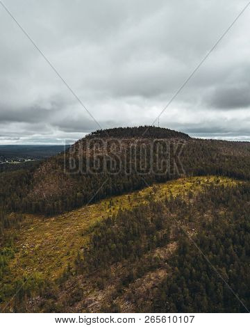 Aavasaksa Mountain In Northern Finland On A Moody Day Seen From Air