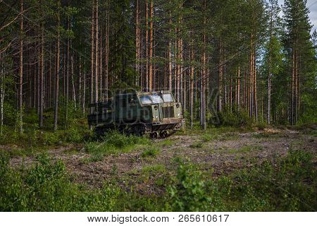 Old Soviet Artillery Tractor By The Woods At Suomussalmi In Finland