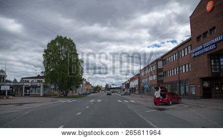 06.24.2018 Kuusamo Finland, Driving Through The City On A Cloudy Day