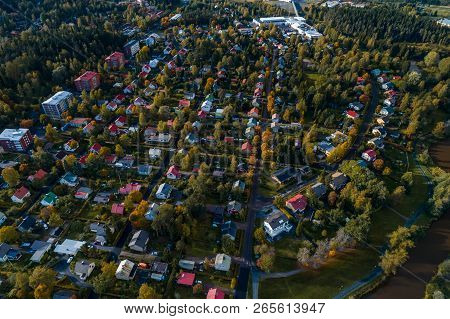City View Of The Small City Of Forssa Taken With A Drone, Finland
