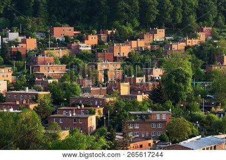 Typified Red Brick Family Bata Houses In Zlin, Moravia, Czech Republic, Sunny Summer Day