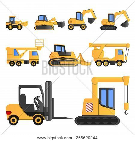 Lifting Machine Icon Set. Cartoon Set Of Lifting Machine Vector Icons For Web Design