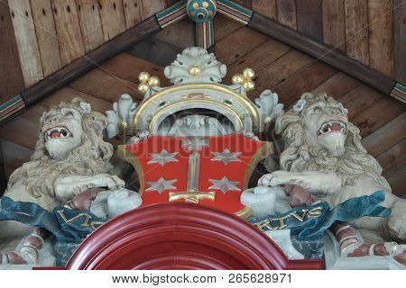 Haarlem, The Netherlands - October 6th, 2018: Detail Of The Pipe Organ At Sint-bavokerk Coat Of Arms