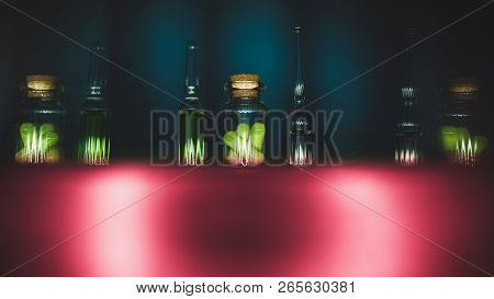 Ampoules With Poison Background. Concept Of Euthanasia And Mercy-killing. Artistic Dark Filter. Low 