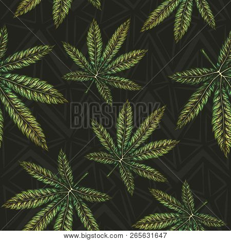 Marijuana Leaves Seamless Pattern Vector Eps10 Illustration.