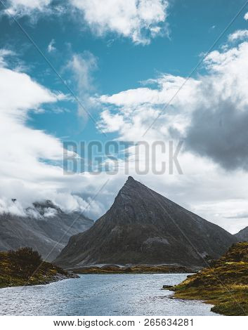 The Stunning Fredvang Bridges In Lofoten Islands, Norway Seen From A Drone Aerial. They Connect The 