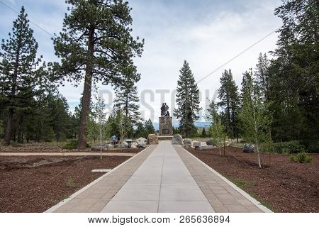 July 3 2018 - Lake Tahoe, Ca: View Of The Monument Placed At Donner Memorial State Park, Remembering
