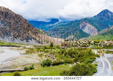 Nature View On The Road To Manang Village In Annapurna Conservation Area, Nepal