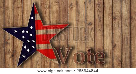 Vote, Text On Wooden Background With Usa Flag In Star Shape