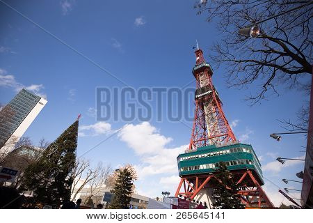 Sapporo, Japan - February 2018 - Sapporo Tv Tower, Famous Landmark For Visitors Around The World, St