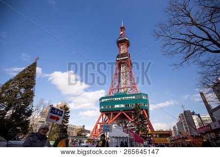 Sapporo, Japan - February 2018 - Sapporo Tv Tower, Famous Landmark For Visitors Around The World, St
