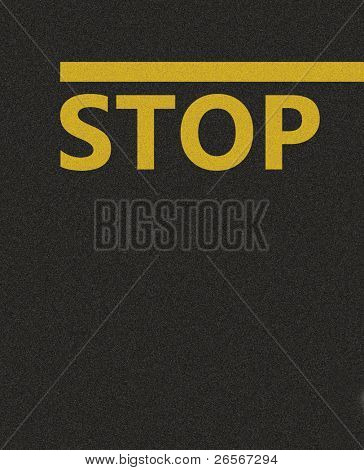 Asfalt tekstury z żółtą linią i słowa STOP