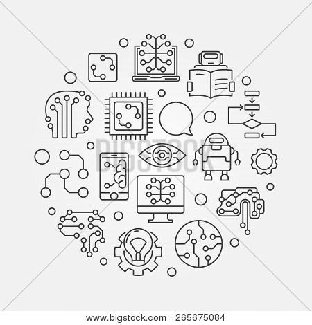 Machine Learning Circular Vector Concept Illustration In Outline Style