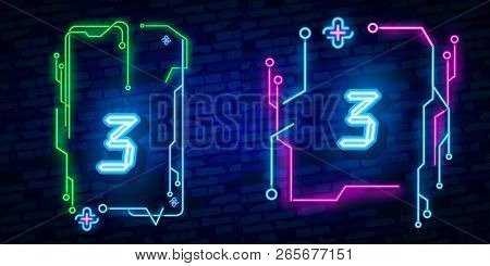 Number Three Symbol Neon Sign Vector. Third, Number Three Template Neon Icon, Light Banner, Neon Sig