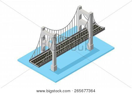 Isometric Bridge Traffic, Vector Illustration