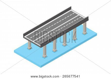 Isometric Bridge Traffic, Vector Illustration