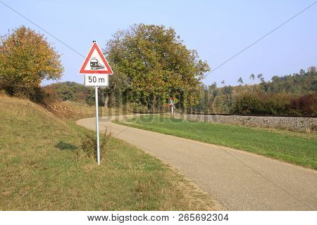 Unrestricted Railroad Crossing Near Weissach In The District Of Boeblingen