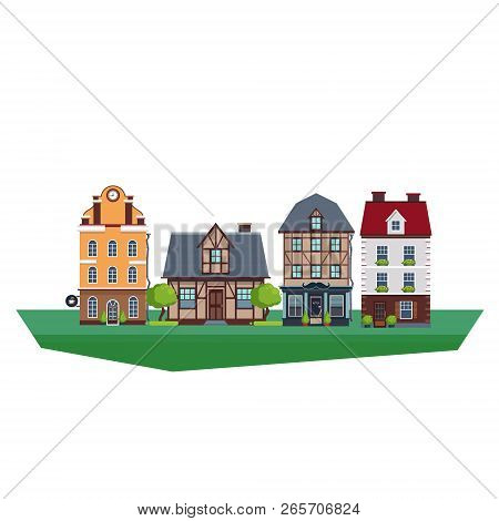 Old Vintage Country And City Houses Vector Illustration