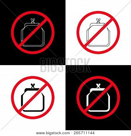 Buy Nothing Day. Social Event Concept. Linear Line, Line Art. Purse In Strikethrough Circle. 4 Desig