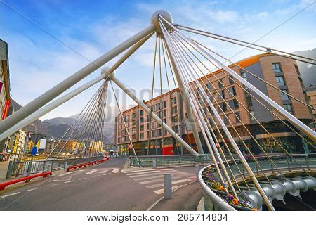Andorra la Vella Paris bridge over Valira river in Pyrenees