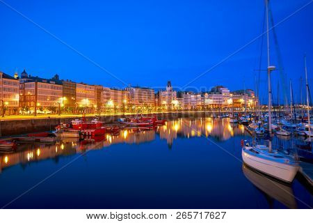 La Coruna sunset port marina in Galicia of Spain