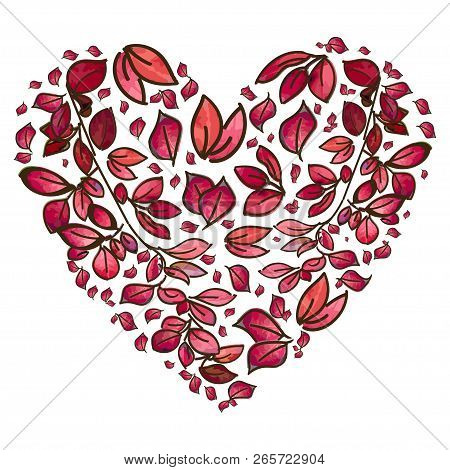Beautiful Background With Autumn Leaves Heart. Texture For Season Autumn.