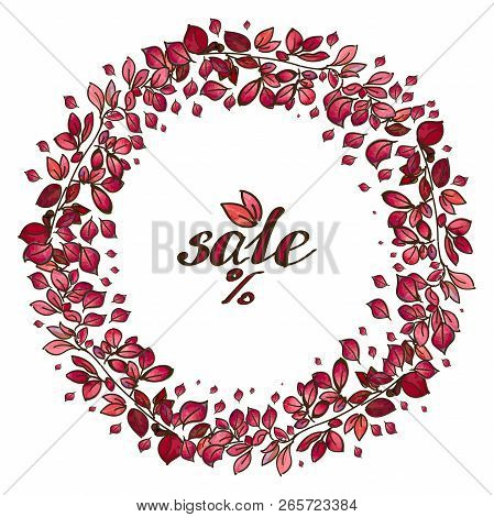 Beautiful Wreath With Autumn Leaves Heart. Texture For Season Autumn Sale.