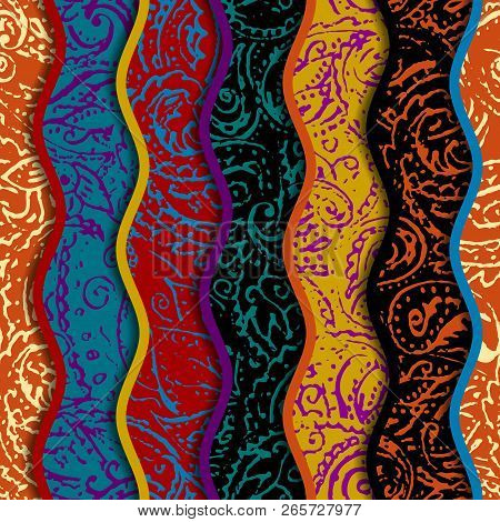Grunge Paisley Pattern In Collage Patchwork Style.