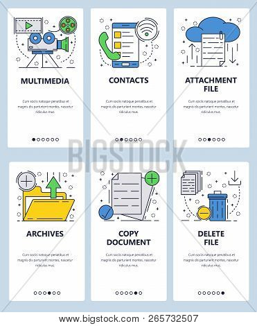 Vector Web Site Linear Art Onboarding Screens Template. Computer And Email Services, Attachement, Ar