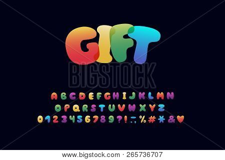 Alphabet Cartoon Design. Rainbow Style. Letters, Numbers, Punctuation Marks. Font Vector Typography.