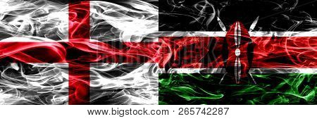 England Vs Kenya, Kenyan Smoke Flags Placed Side By Side. Thick Colored Silky Smoke Flags Of English