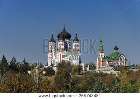 Beautiful Orthodox Church Surrounded By Trees In Warm Autumn Afternoon ,panteleimon Church In Kiev U