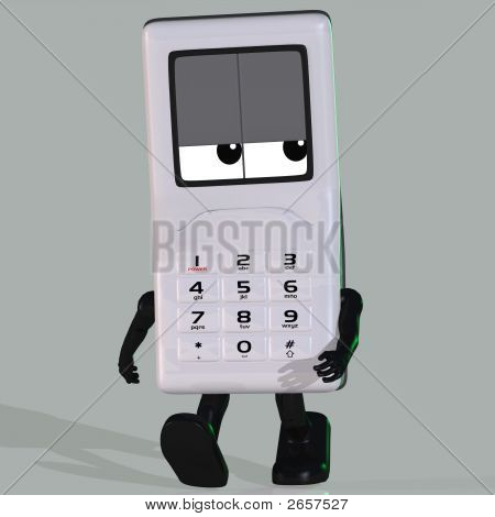 Cartoon Cell Phone With Cute And Funny Emotional Face