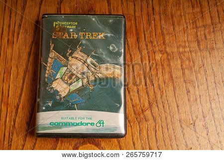 Star Wars 1980s Commodore 64 Game Cassette. Kitchen Wood Table Inside A Private Apartment. Italy Eur