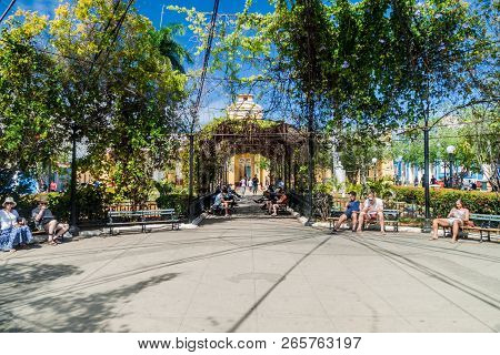 Trinidad, Cuba - Feb 8, 2016: View Of The Parque Cespedes Park In The Center Of Trinidad, Cuba.